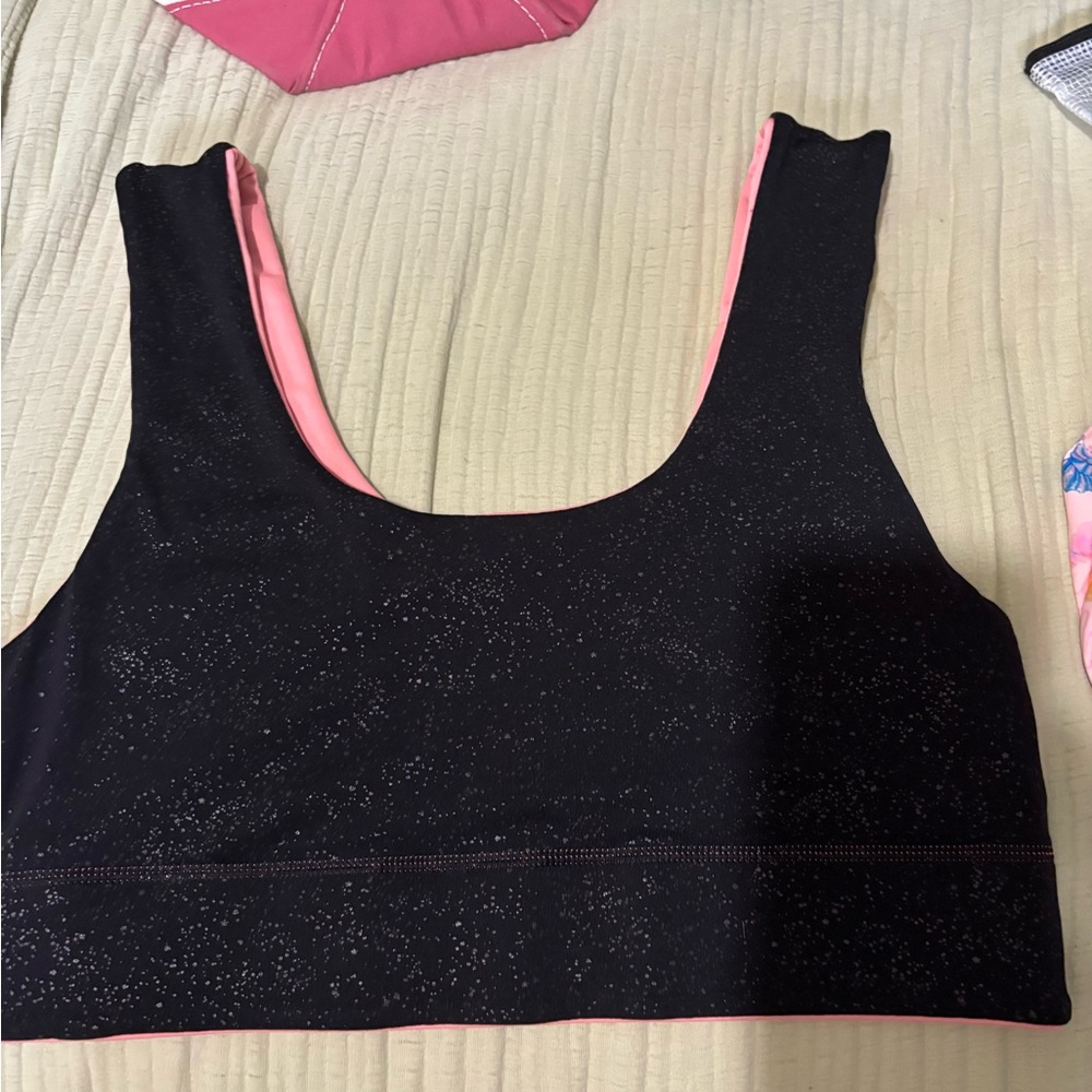 Black Sparkle and Pink reversible Women's Sports Bra